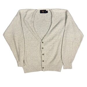 Vintage Lake Harmony Mens Cardigan Sweater L Cream Cotton V Neck USA Knit